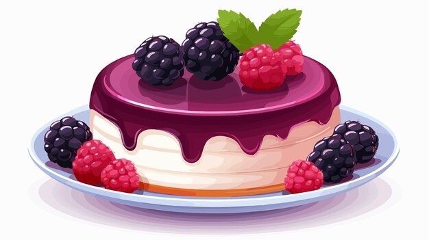 Vector delicious purple blueberry cake topped with raspberry jam for pastry lovers