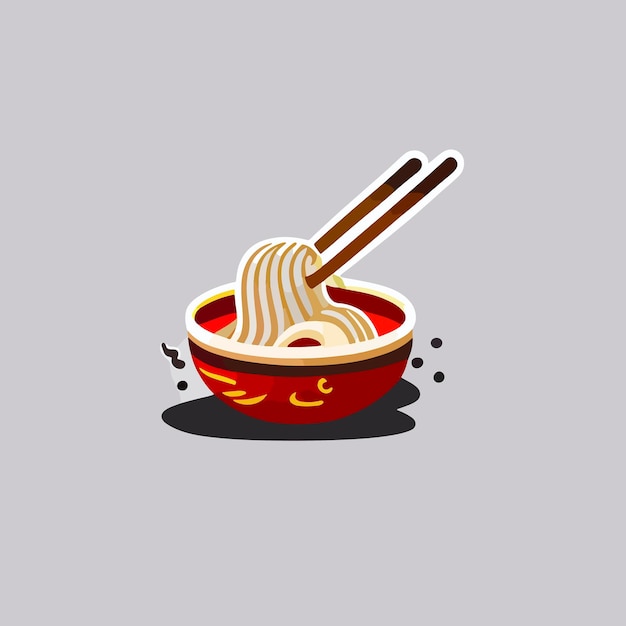 Delicious ramen noodles with egg doodle illustration