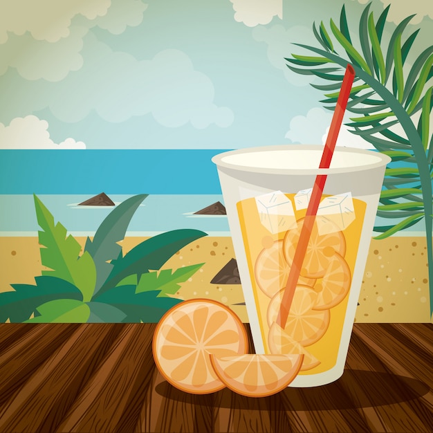 Delicious and refreshment drink on beach