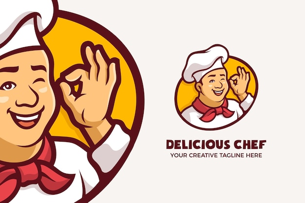 Delicious Restaurant Chef Mascot Character Logo Template