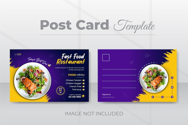 Delicious and restaurant food postcard design template