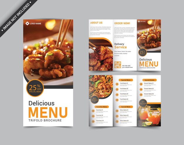 Delicious restaurants food menu Trifold brochure