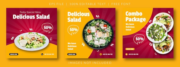 Delicious salad and food menu social media banner template