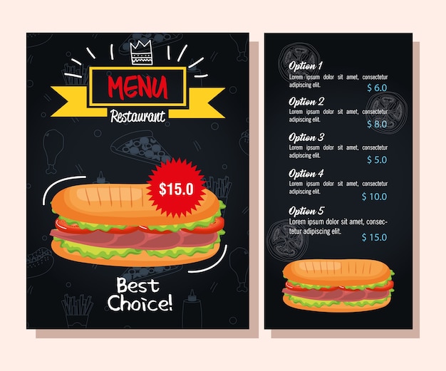 delicious sandwich fast food restaurant menu card 