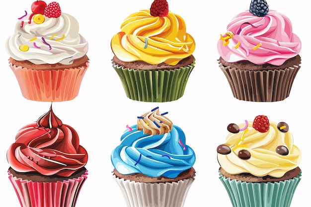 Delicious Set of Cupcakes Single Clipart Isolated on White Background