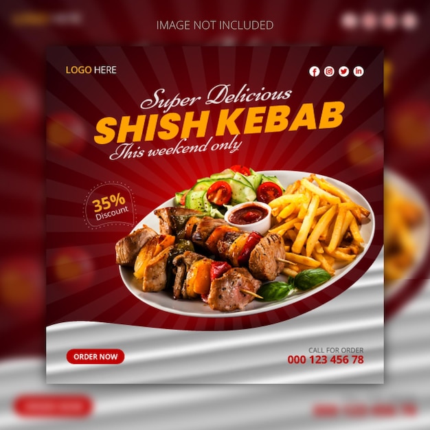 Delicious shish kebab social media promotion and instagram banner post design template