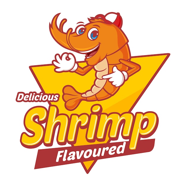 Delicious shrimp with funny cartoon character