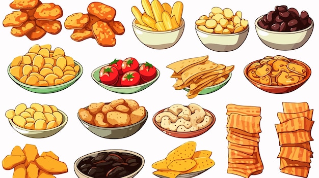 Vector delicious snacks on white background