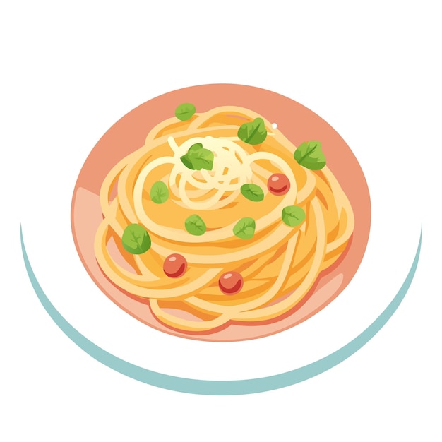 Delicious spaghetti carbonara on a white plate garnished with fresh herbs and grated cheese perfec