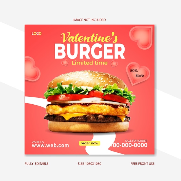 Delicious special burger food Iove burger template and valentine food Design