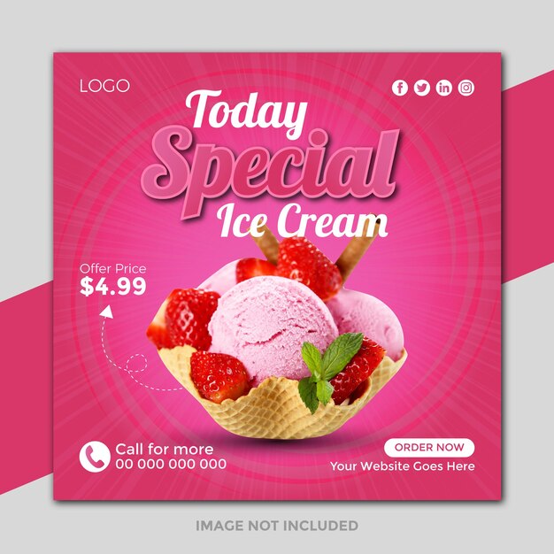 Delicious special ice cream social media post template or instagram post design template