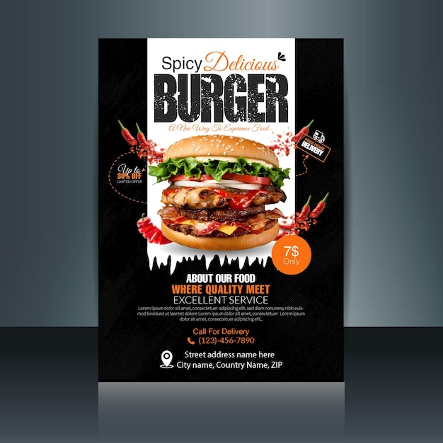 Vector delicious spicy burger sell flyer design vector template