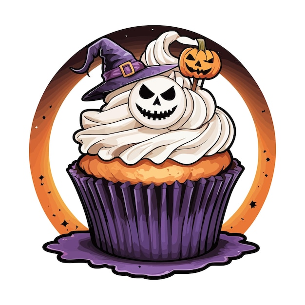 Delicious Spooky Halloween Cupcake Creations Vector illustration