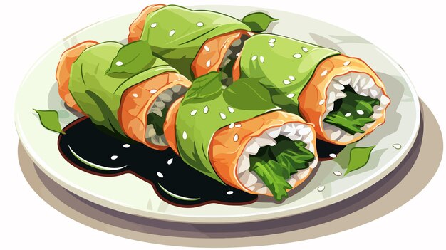 Vector delicious spring rolls flat vector illustration isolated clipart