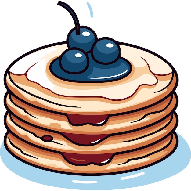 Vector a delicious stack of fluffy pancakes drizzled with syrup and topped with blueberries