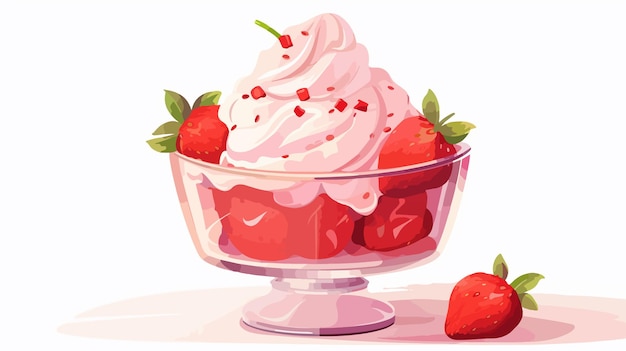 Vector delicious strawberry flavored ice cream in clear glass vector illustration