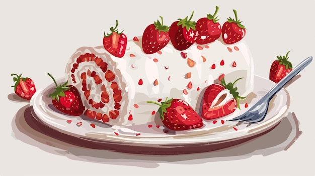 Vector delicious strawberry roll cake on light background