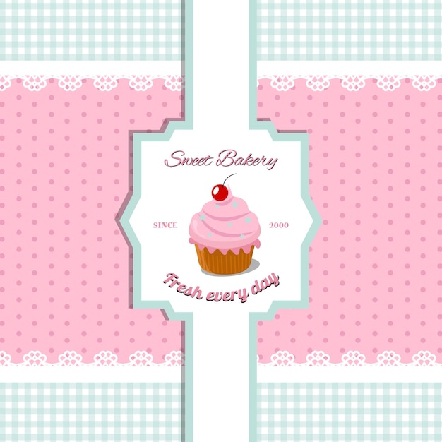 Delicious sweet cupcake label poster in vector