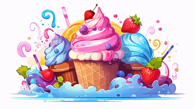 Vector delicious sweet life banner with colorful ice cream illustration