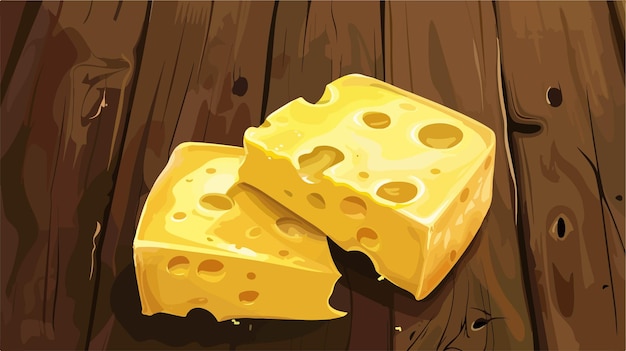 Delicious Swiss Cheese on Wooden Background in Vector Style