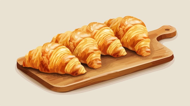 Delicious Tasty Croissants on Wooden Board in Vector Style