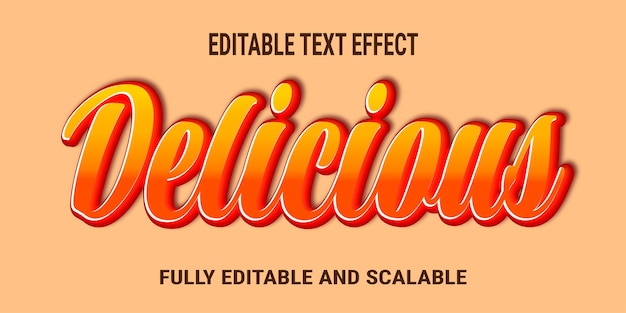 delicious text effect with 3d orange and sparkling letters