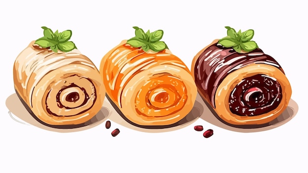 Delicious Three Jam Rolls with Green Tea Cocoa Arranged in a Row