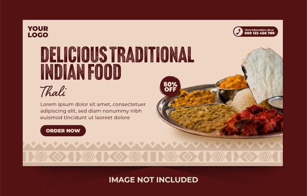 Delicious traditional indian food menu banner design template