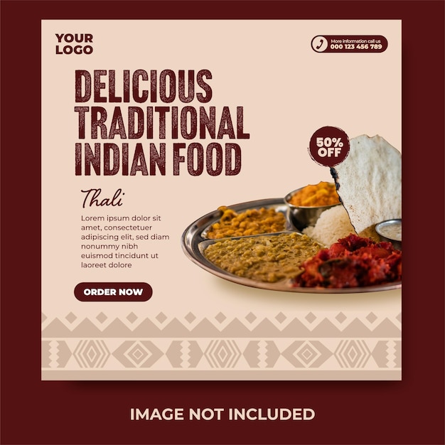 Delicious traditional indian food menu social media post design template