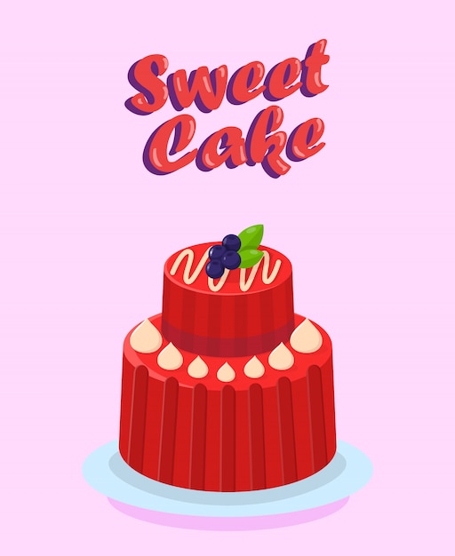 Delicious Two Tier Cake Flat Cartoon Illustration