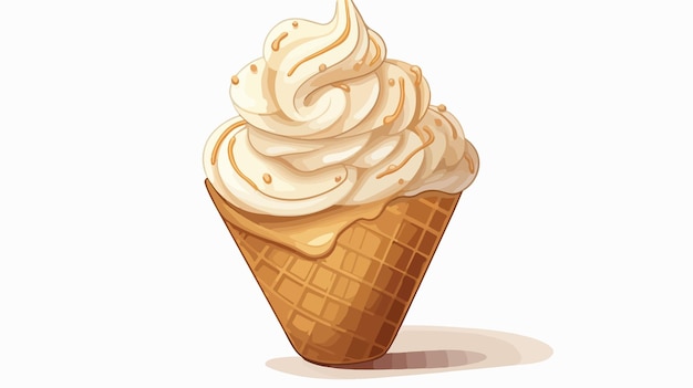 Delicious Vanilla Ice Cream in Waffle Cone Cartoon Vector Illustration