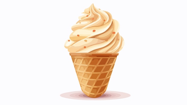 Delicious Vanilla Ice Cream in Waffle Cone Cartoon Vector Illustration