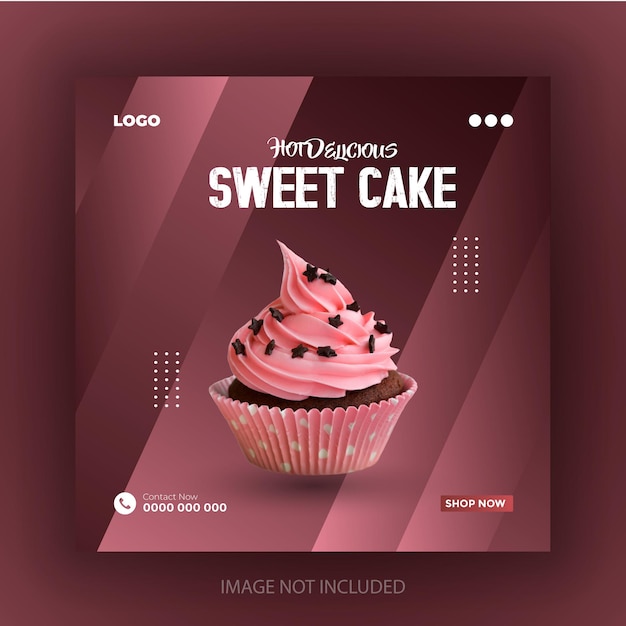 Vector delicious vanilla sweet cake social media post design or instagram banner template