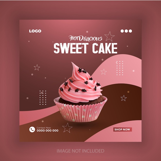 Vector delicious vanilla sweet cake social media post design or instagram banner template