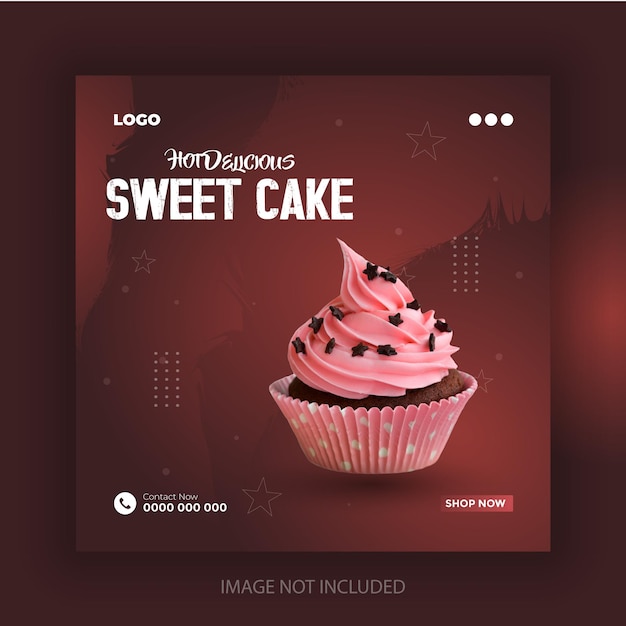 Vector delicious vanilla sweet cake social media post design or instagram banner template