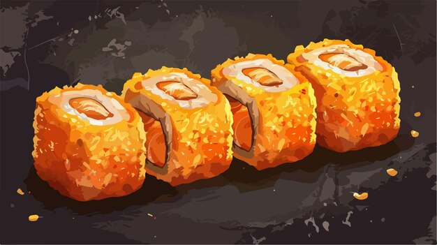 Vector delicious vector depiction of six tempurafried rolls food illustration