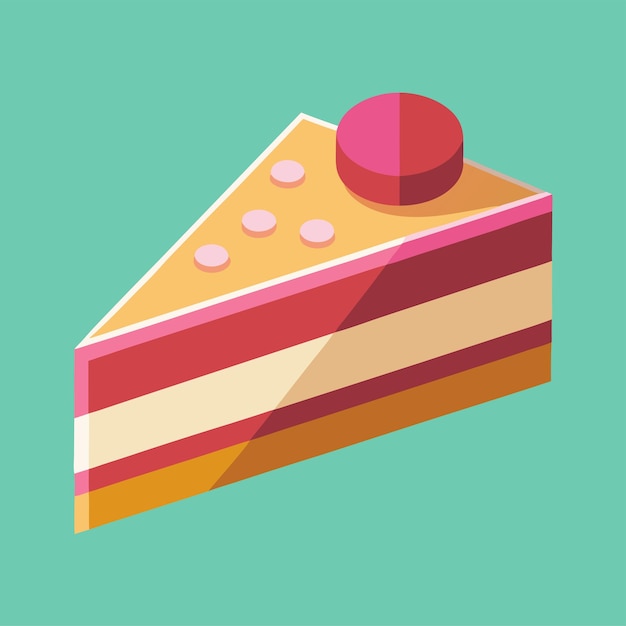 Vector delicious vector illustration of a slice of cake with layers frosting and decorative toppings