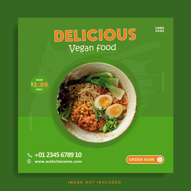 Delicious vegan food menu social media template instagram post