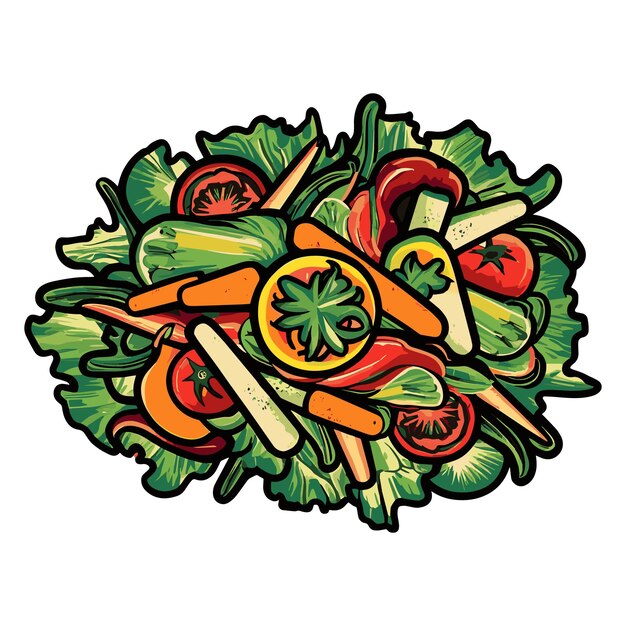 Delicious Vegetable Salad Vector Illustration on White Background