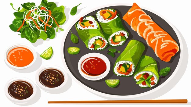 Vector delicious vegetarian fresh spring rolls clipart isolated