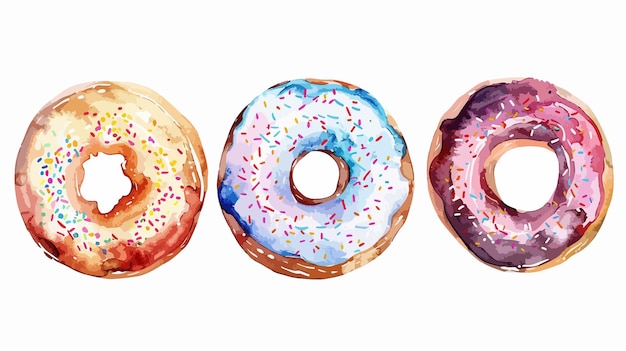 Delicious Watercolor Donuts Isolated on White Background Vector Illustration