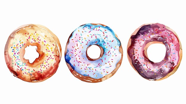 Vector delicious watercolor donuts isolated on white background vector illustration