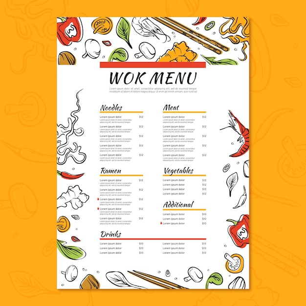 Delicious wok menu template