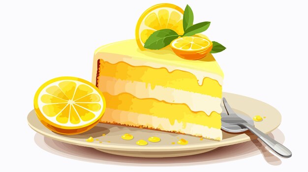 Vector delicious yellow lemon cake with golden spoon