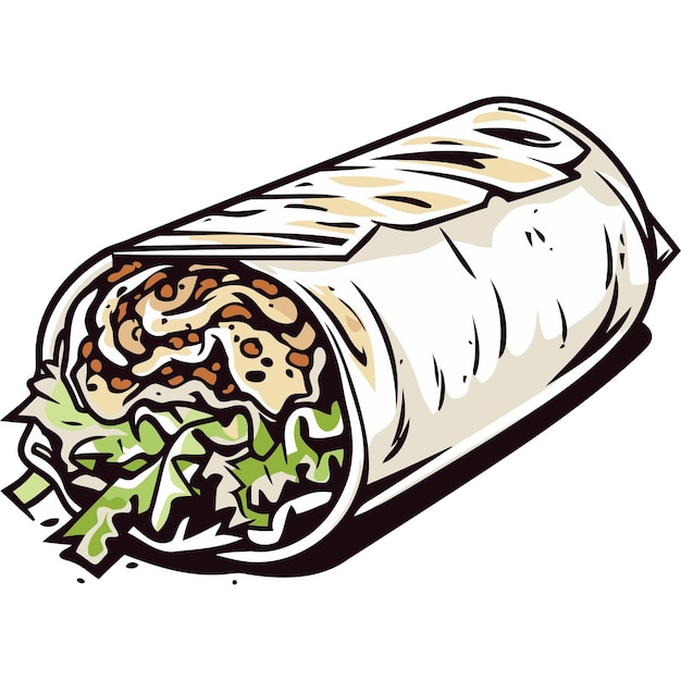 Vector a deliciouslooking burrito wrapped in a soft tortilla and filled with meat cheese and lettuce