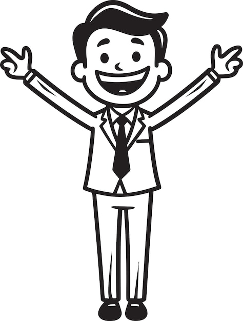 Delighted Corporate Director Badge Caricature Stick Figure in Black Vector Energetic Business Found