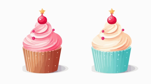 Delightful Cupcake Pastry with Festive Party Hat Cartoon Vector Illustration