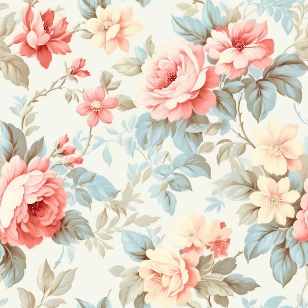 A delightful seamless pattern capturing the charm of vintage floral wallpaper