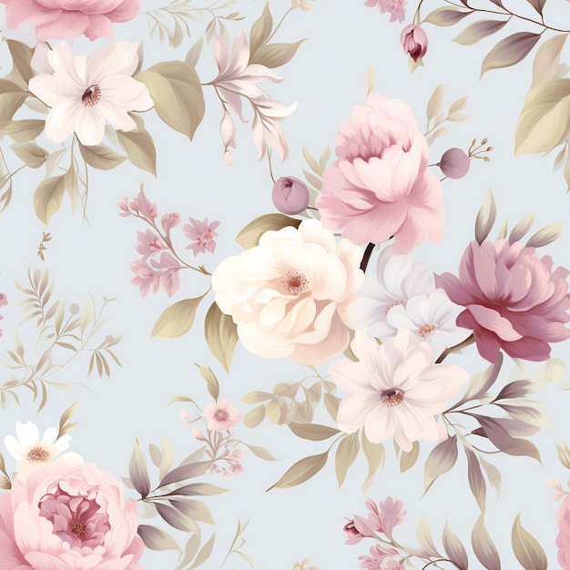 A delightful seamless pattern capturing the charm of vintage floral wallpaper