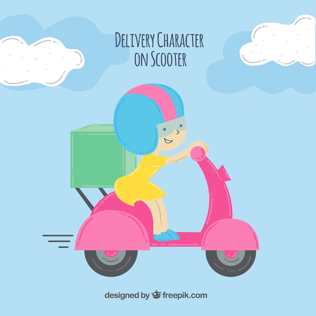 Delivery character on scooter with lovely style